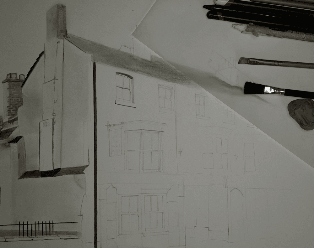 Structural geometric layout sketch of 'The George' in Kirton in Lindsey