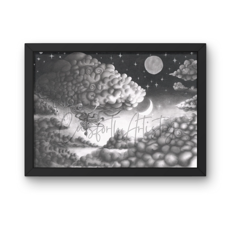Surrealist abstract charcoal drawing print titled Boundless Realms by Cutsforth Artistry