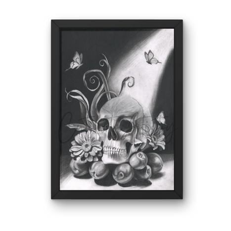 Classic monochrome memento mori charcoal still life