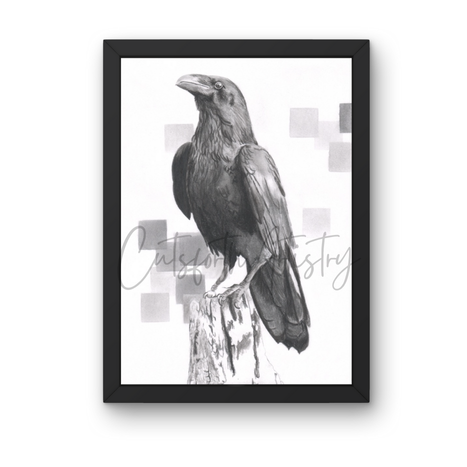 Atmospheric charcoal drawing of a crow titled Watching the Murder by Cutsforth Artistry