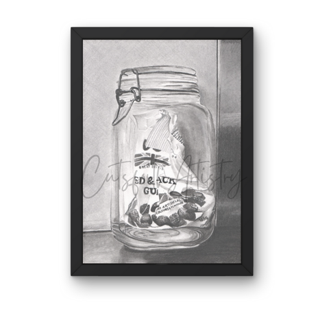 Contemporary monochrome still life charcoal drawing titled Stay Sweet by Cutsforth Artistry