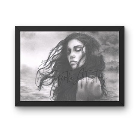 Dramatic high contrast charcoal seascape titled The Tempest by Cutsforth Artistry