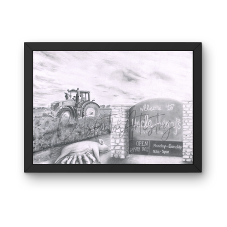 Fine art charcoal drawing of local rural farm life by Cutsforth Artistry
