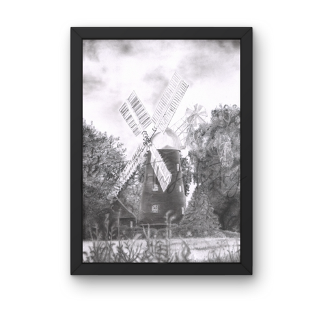 Charcoal drawing of Mount Pleasant Windmill in Kirton in Lindsey by Cutsforth Artistry